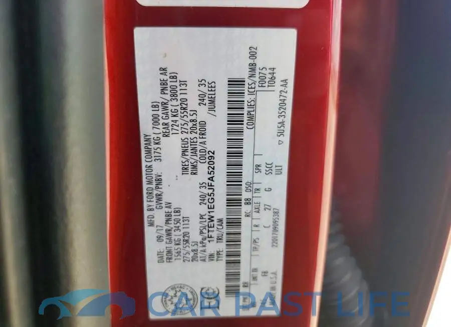 1FTEW1EG5JFA52092# 12