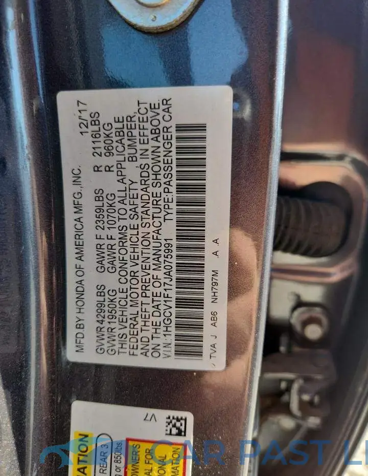 1HGCV1F17JA075991# 12