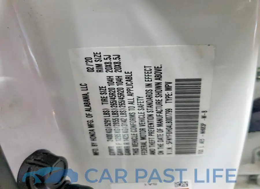 5FNYF8H04LB007799# 13
