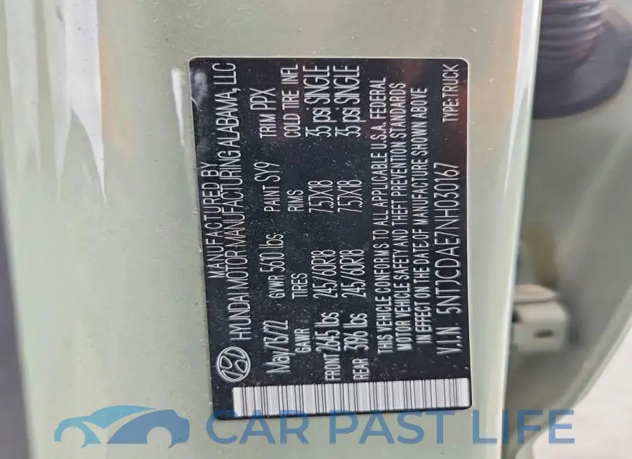 5NTJCDAE7NH030167# 12
