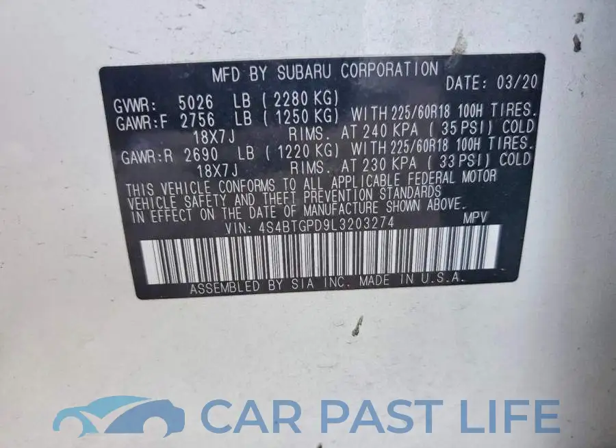 4S4BTGPD9L3203274# 12