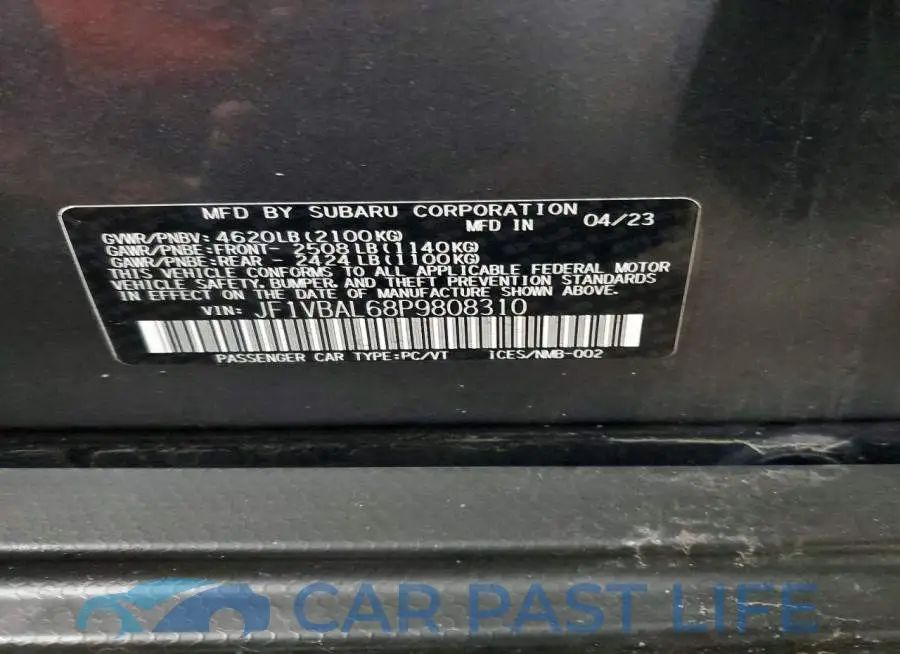 JF1VBAL68P9808310# 12