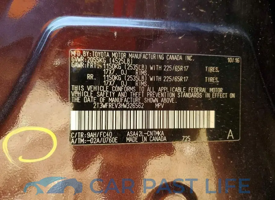 2T3WFREV3HW326562# 12