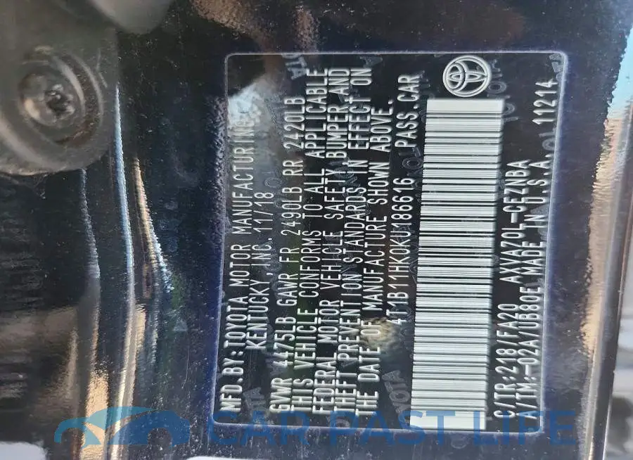 4T1B11HK0KU186616# 12