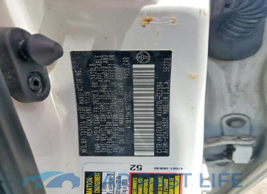 4T1B11HK1KU717502# 12