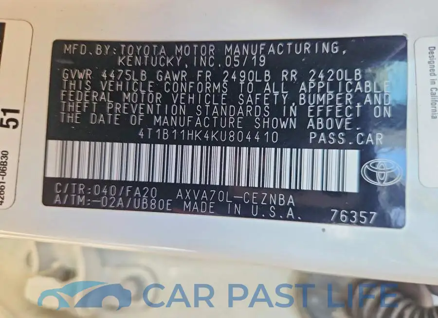 4T1B11HK4KU804410# 12