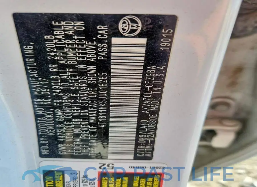 4T1B11HK5JU016265# 12