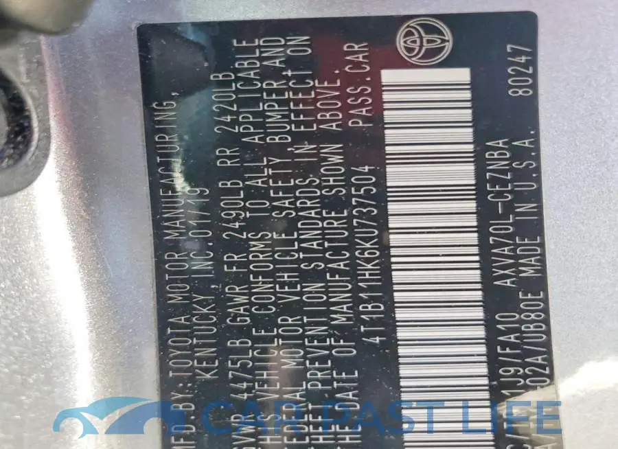 4T1B11HK6KU737504# 13