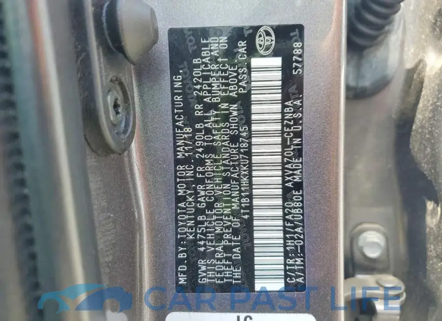 4T1B11HKXKU718745# 12