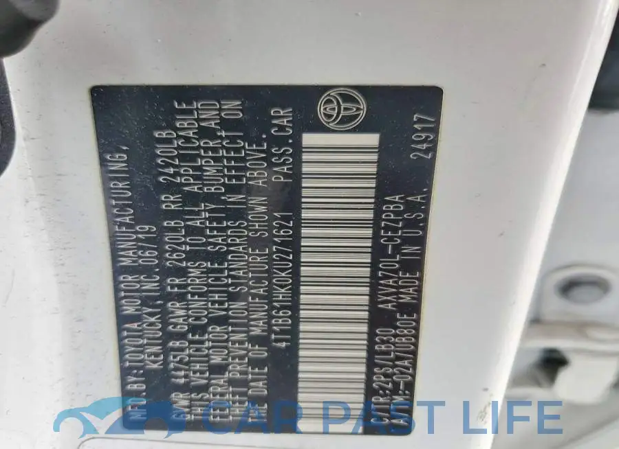 4T1B61HK0KU271621# 12