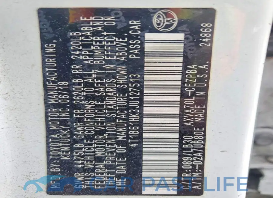 4T1B61HK3JU127513# 12