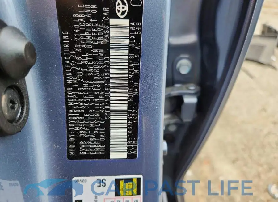 5YFB4MDE8RP199733# 12