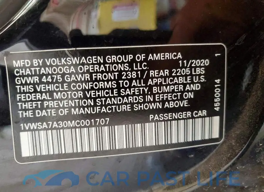 1VWSA7A30MC001707# 12