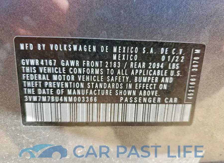 3VW7M7BU4NM003366# 12