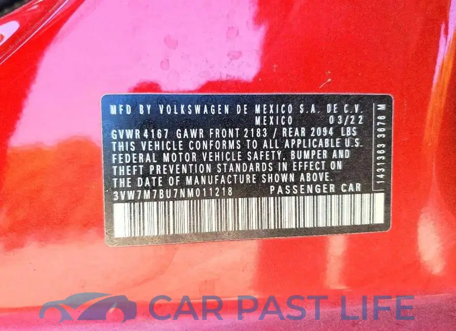 3VW7M7BU7NM011218# 13