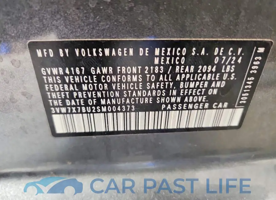 3VW7X7BU2SM004373# 12