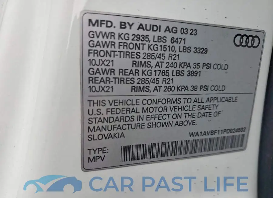 WA1AVBF11PD024502# 14