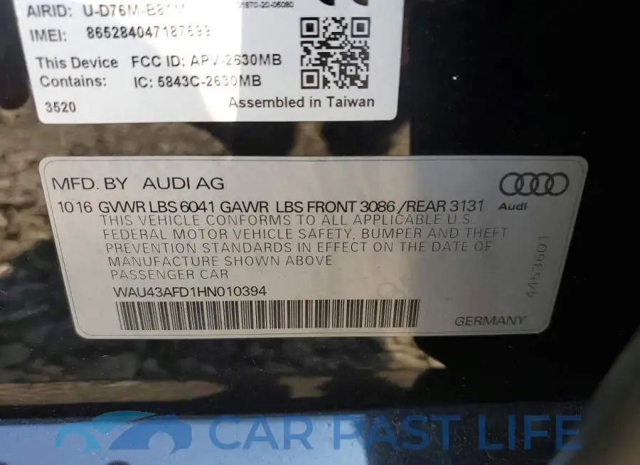 WAU43AFD1HN010394# 12