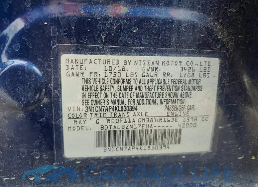 3N1CN7AP4KL830394# 12