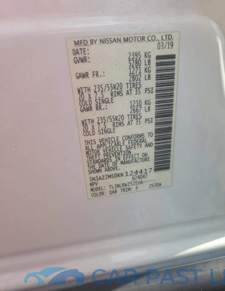 5N1AZ2MS0KN124417# 12