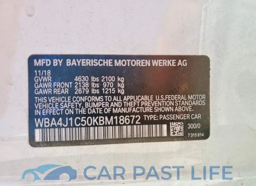WBA4J1C50KBM18672# 12