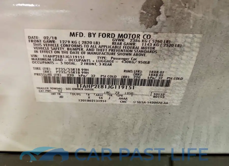 1FAHP2E81JG119151# 12