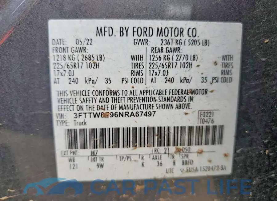 3FTTW8F96NRA67497# 12