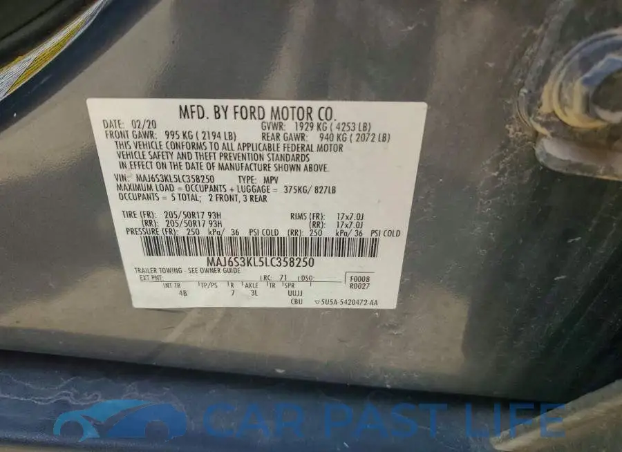 MAJ6S3KL5LC358250# 13