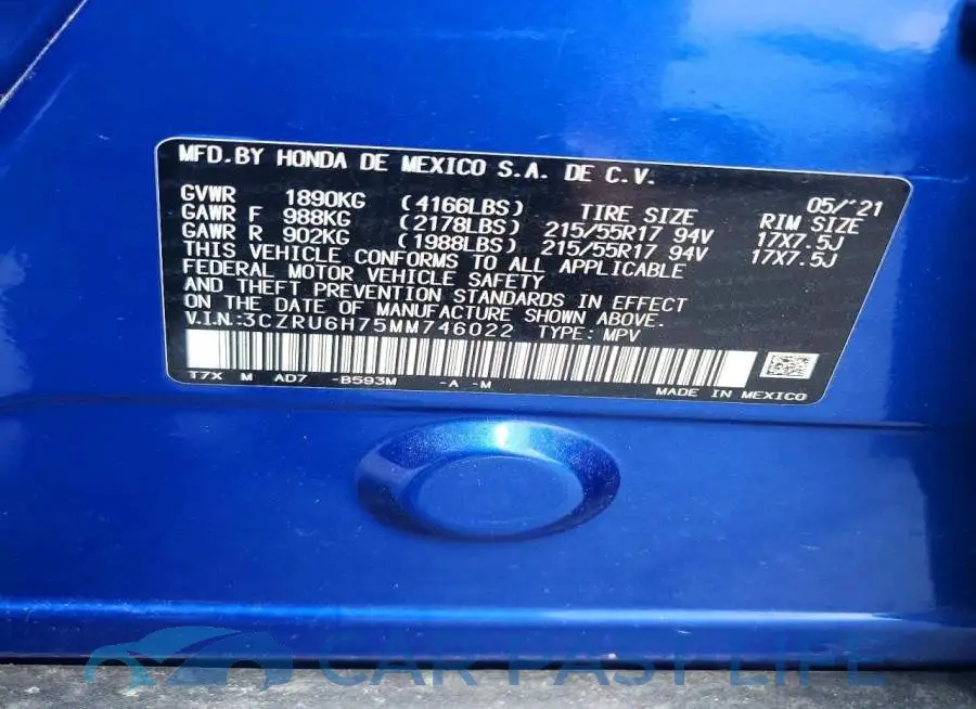 3CZRU6H75MM746022# 12