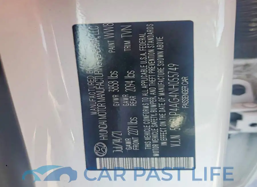 5NPLP4AG4NH055749# 12