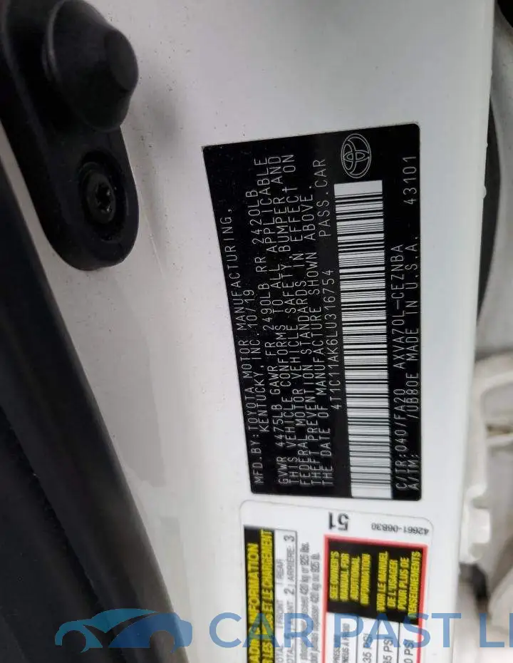 4T1C11AK6LU316754# 12