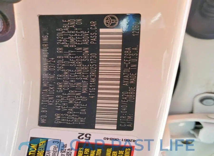 4T1G11AK3RU251730# 13