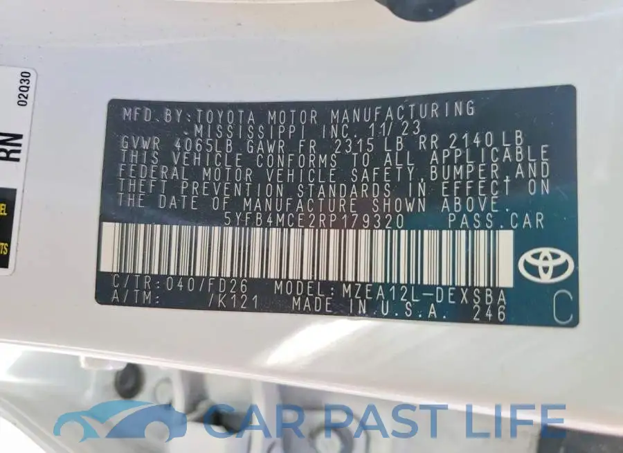 5YFB4MCE2RP179320# 12