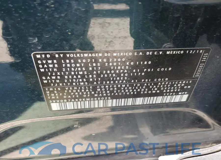 3VV0B7AX9KM065025# 12