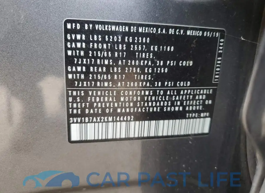 3VV1B7AX2KM144492# 14