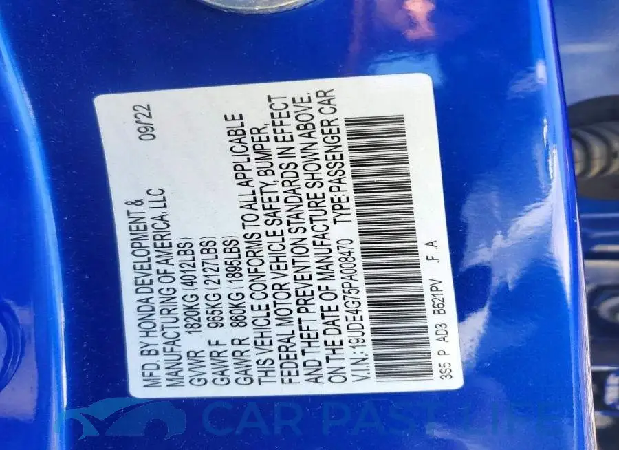 19UDE4G75PA008470# 12