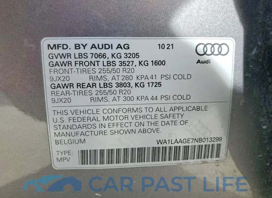WA1LAAGE7NB013299# 13