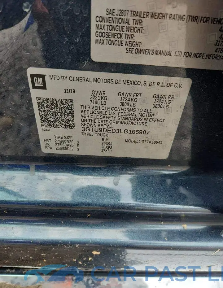 3GTU9DED3LG165907# 12