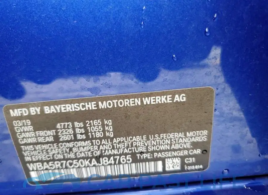 WBA5R7C50KAJ84765# 12