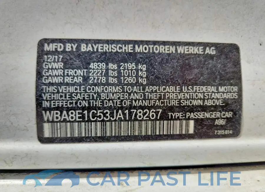 WBA8E1C53JA178267# 12