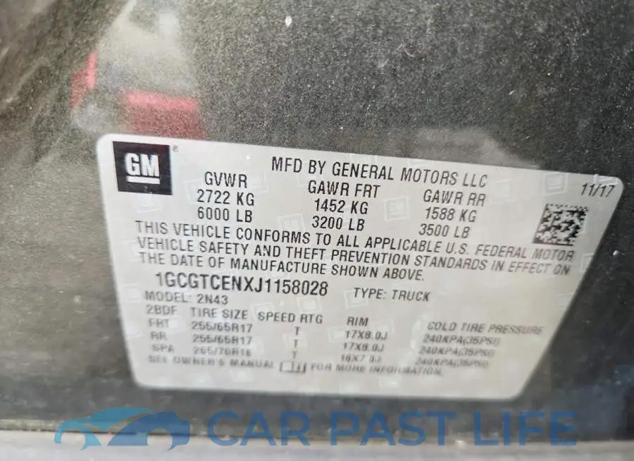1GCGTCENXJ1158028# 12