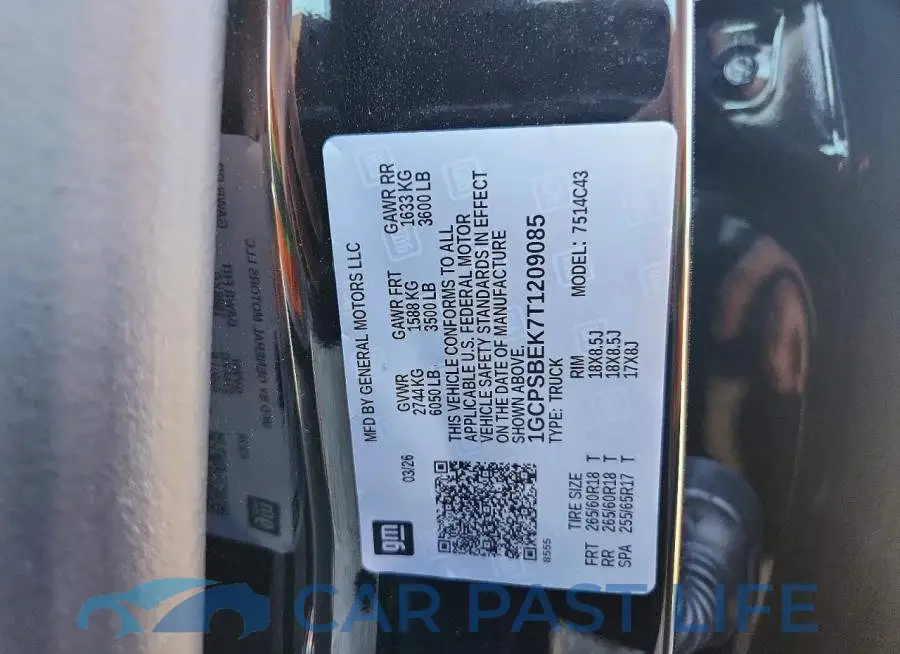 1GCPSBEK7T1209085# 12