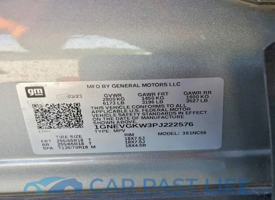 1GNEVGKW3PJ222576# 14