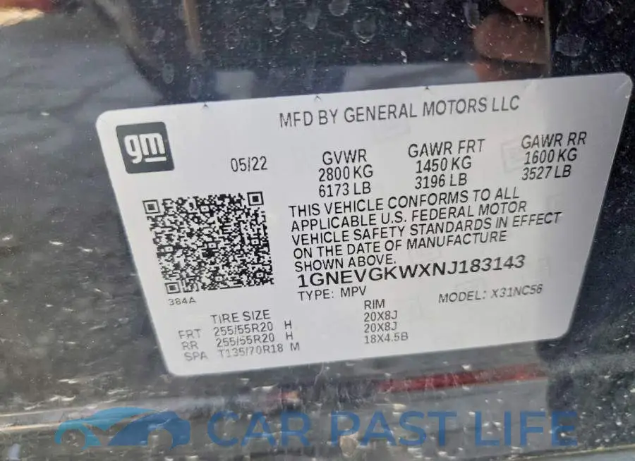 1GNEVGKWXNJ183143# 13