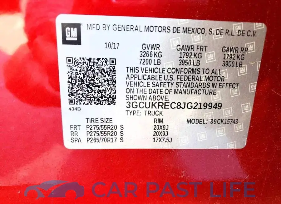 3GCUKREC8JG219949# 12