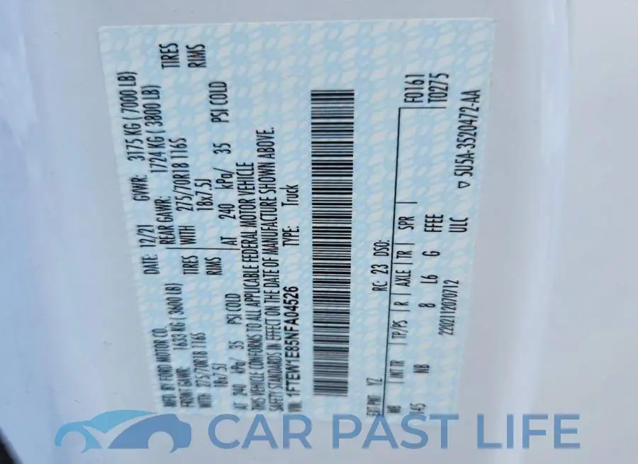 1FTEW1E85NFA04526# 12