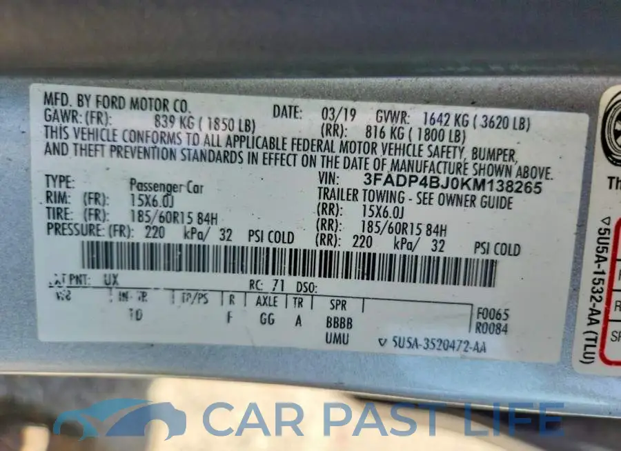 3FADP4BJ0KM138265# 12