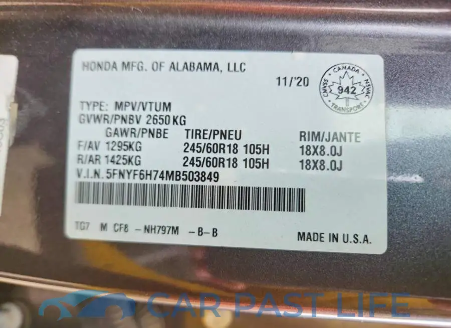 5FNYF6H74MB503849# 14