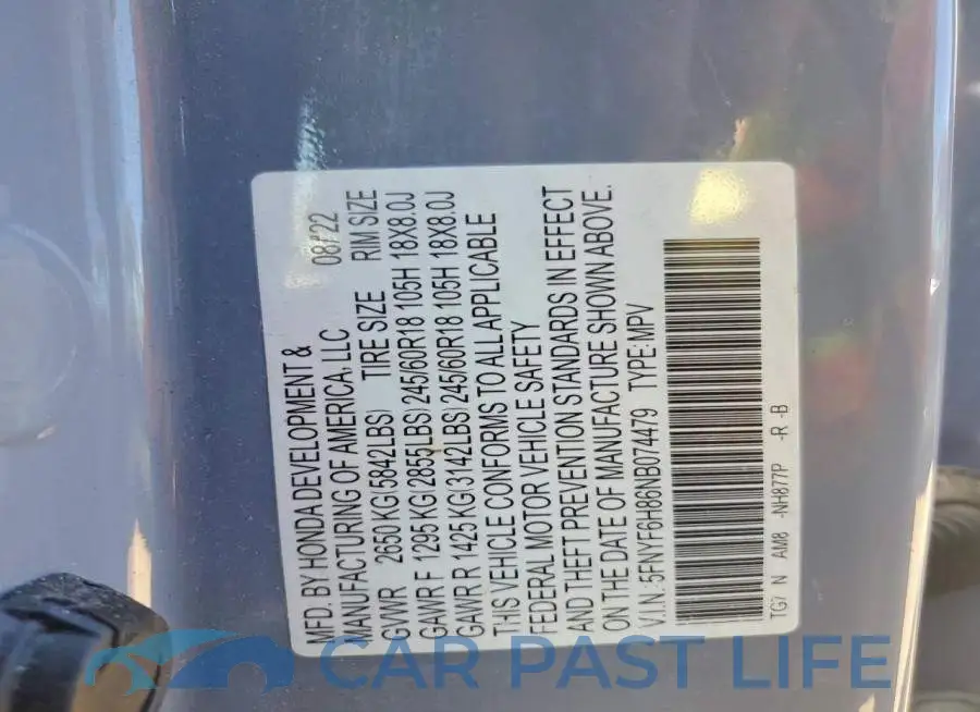 5FNYF6H86NB074479# 12