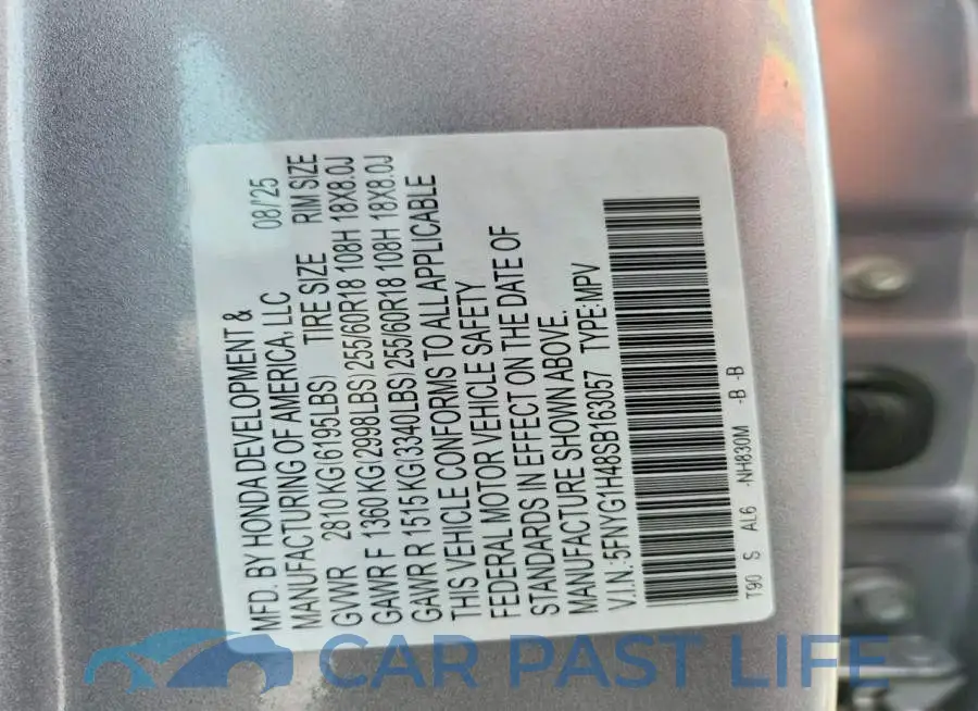 5FNYG1H48SB163057# 12